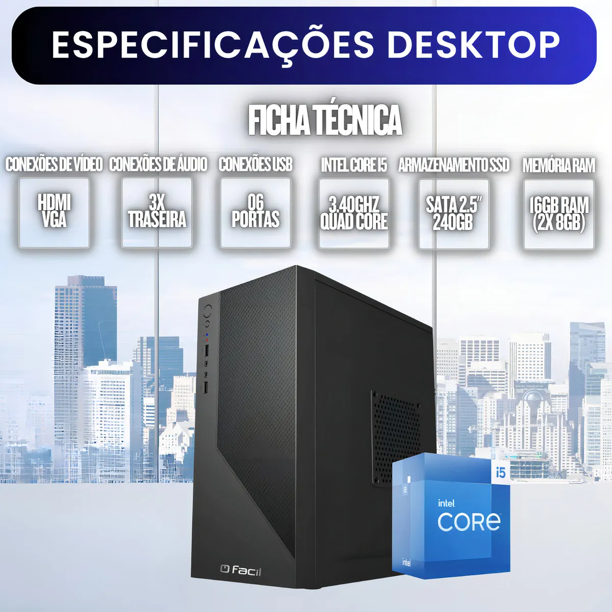 Computador Completo 2eletro Office Fácil Intel Core I5, 16gb Ram, Ssd 240gb, Monitor Led 15.4 - Cdf-0101of - Imagem 4