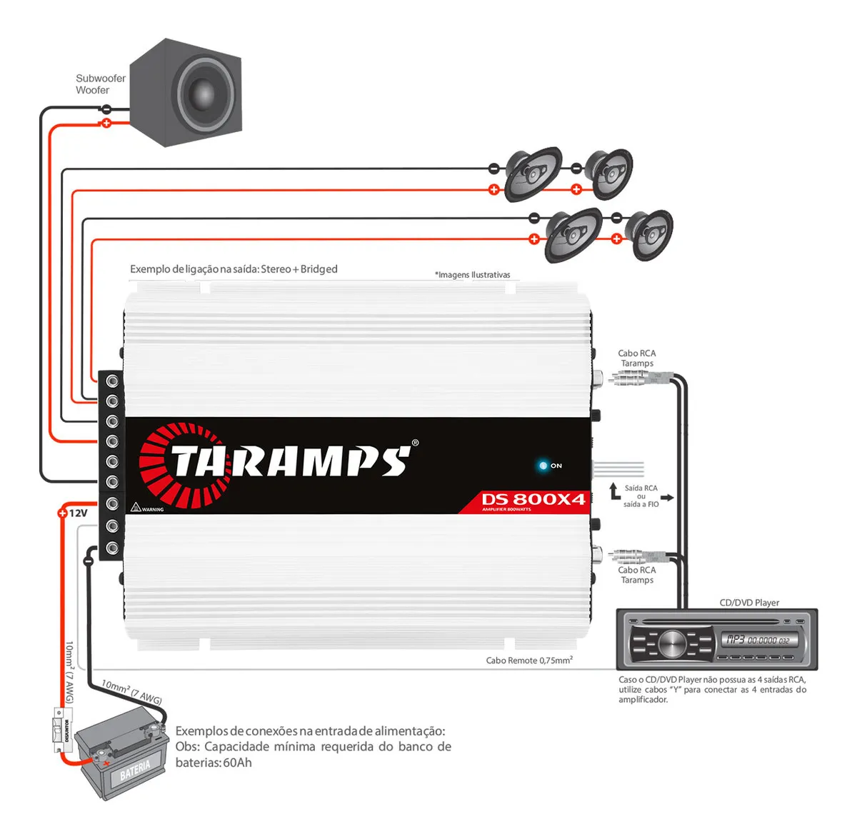 Modulo Amplificador Taramps DS 800x4 2 Ohms Classe D 4 Canais 800w rms Potencia Som Automotivo 2x400w rms 4 Ohms Bridge Entrada RCA FIO Hpf Lpf Full Range Carro Camionete Picapes SUV Caixa Bob - Imagem 10