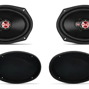 2 Alto Falantes 6x9 Com Telas - Tampão Traseiro Fz 69 T Cor Preto e Vermelho