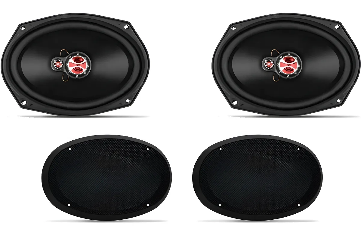 2 Alto Falantes 6x9 Com Telas - Tampão Traseiro Fz 69 T Cor Preto e Vermelho