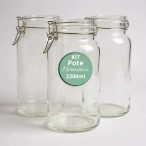 POTE DE VIDRO PREMIUM 2200ML HERMÉTICO COM TRAVA DE AÇO KIT OU AVULSO